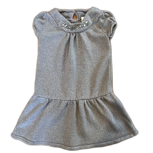 Gymboree Grey Silver Knit Sweater Dress with Jewels Size 6 - Picture 1 of 5